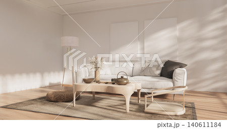 Modern room interior wabisabi style and sofa and decoration japanese.3D rendering Modern room interior wabisabi style and sofa and decoration japanese.3D rendering 140611184