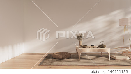 low table in room Japanese style with decoration muji minimal. 3D rendering low table in room Japanese style with decoration muji minimal. 3D rendering 140611186