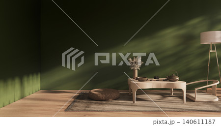 Empty Living room mockup Clean green modern room japanese style.3D rendering Empty Living room mockup Clean green modern room japanese style.3D rendering 140611187