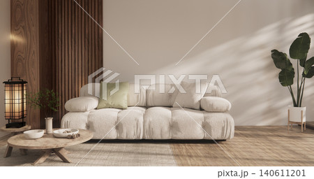 Modern room interior wabisabi style and sofa and decoration japanese.3D rendering Modern room interior wabisabi style and sofa and decoration japanese.3D rendering 140611201