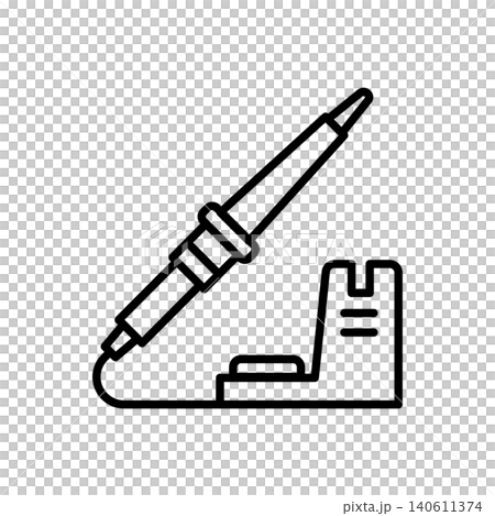 Soldering iron with stand line icon for electronics repair and welding work. Soldering iron with stand line icon for electronics repair and welding work. 140611374