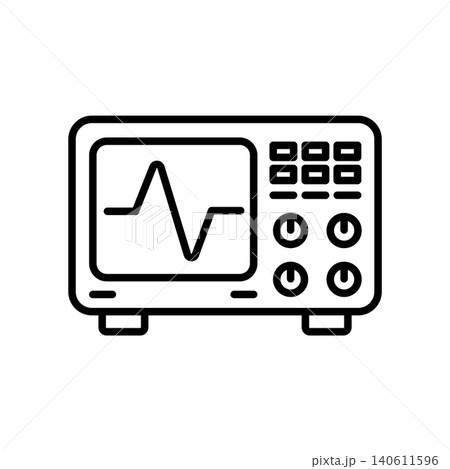 Digital oscilloscope line icon showing waveform for engineering and electronic testing. Digital oscilloscope line icon showing waveform for engineering and electronic testing. 140611596