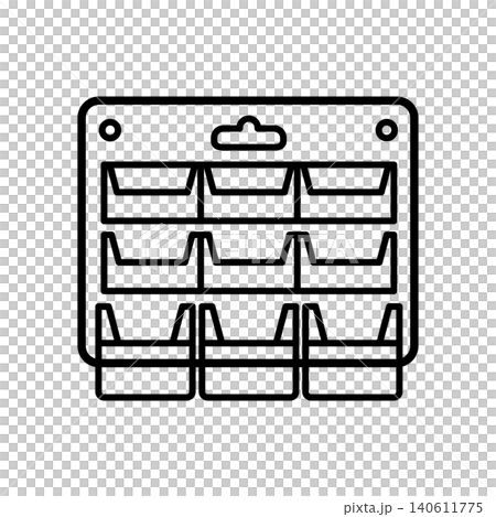 Multi-drawer wall storage box cabinet line icon for hardware organizer. 140611775
