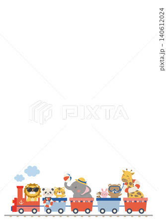 【ベクター】コピースペース付きの夏の海と動物汽車 かわいいキッズ向け背景イラスト(縦長) 【ベクター】コピースペース付きの夏の海と動物汽車 かわいいキッズ向け背景イラスト(縦長) 140612024