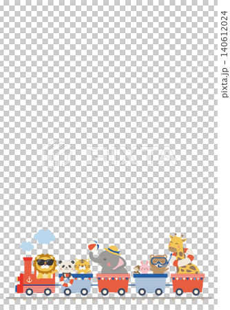 【ベクター】コピースペース付きの夏の海と動物汽車 かわいいキッズ向け背景イラスト(縦長) 【ベクター】コピースペース付きの夏の海と動物汽車 かわいいキッズ向け背景イラスト(縦長) 140612024