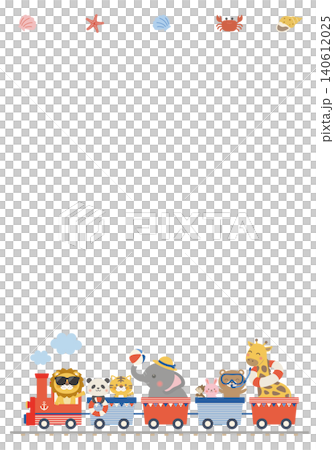 【ベクター】コピースペース付きの夏の海と動物汽車 かわいいキッズ向け背景イラスト(縦長) 【ベクター】コピースペース付きの夏の海と動物汽車 かわいいキッズ向け背景イラスト(縦長) 140612025