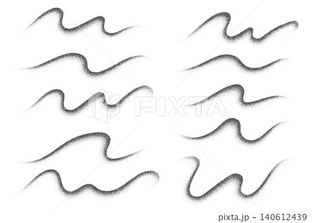 Grainy dotted gradient wavy shapes isolated on white background. Noisy abstract sand effect. Vector stipple paint brush strokes. Charcoal textured fluid shadows. Grainy dotted gradient wavy shapes isolated on white background. Noisy abstract sand effect. Vector stipple paint brush strokes. Charcoal textured fluid shadows. 140612439