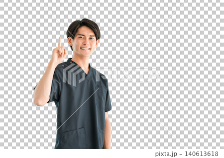 Young Asian male doctor, nurse, caregiver, and emergency physician wearing scrubs Young Asian male doctor, nurse, caregiver, and emergency physician wearing scrubs 140613618