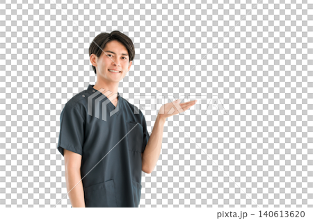 Young Asian male doctor, nurse, caregiver, and emergency physician wearing scrubs Young Asian male doctor, nurse, caregiver, and emergency physician wearing scrubs 140613620