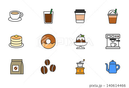 カフェとコーヒーのアイコンセット カフェとコーヒーのアイコンセット 140614466