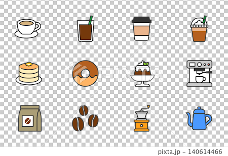 カフェとコーヒーのアイコンセット カフェとコーヒーのアイコンセット 140614466