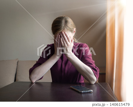 Sad girl praying to God 140615479