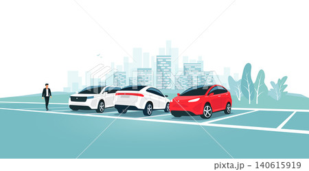 Modern Cars Parking Standing on Empty Parking Lot in City Street Modern Cars Parking Standing on Empty Parking Lot in City Street 140615919