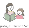 本を読む親子　先生と園児 140616245