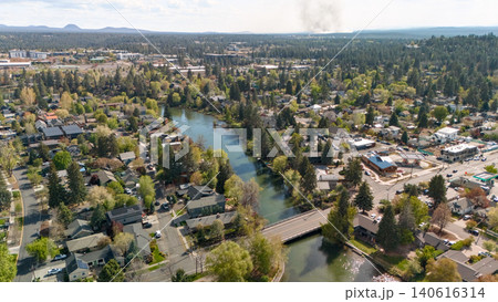Drone View of Deschutes River Winding Through Bend Oregon Neighborhoods Drone View of Deschutes River Winding Through Bend Oregon Neighborhoods 140616314