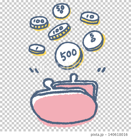 がま口財布から小銭(硬貨)が飛び出しているベクターイラスト がま口財布から小銭(硬貨)が飛び出しているベクターイラスト 140618016