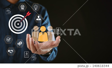 Digital target people audience marketing strategy customer focus human resources business innovation, managing talent recruitment through technology, guiding professional growth for success 140618344