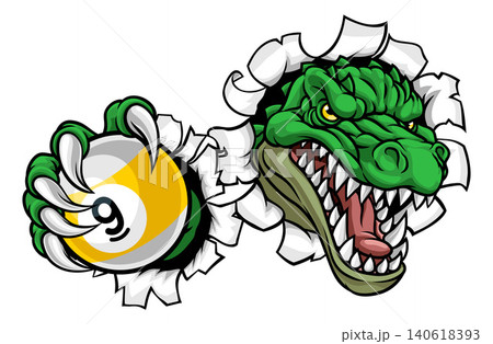 Alligator Crocodile Sports Mascot 9 Ball Pool Ball Alligator Crocodile Sports Mascot 9 Ball Pool Ball 140618393