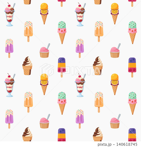 Seamless Ice Cream Pattern with Colorful Desserts Vector Seamless Ice Cream Pattern with Colorful Desserts Vector 140618745