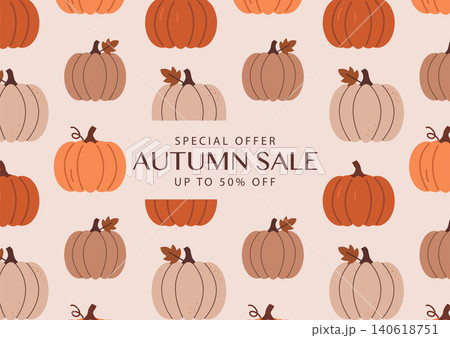 Autumn Sale Banner with Seamless Pumpkin Pattern Background 140618751