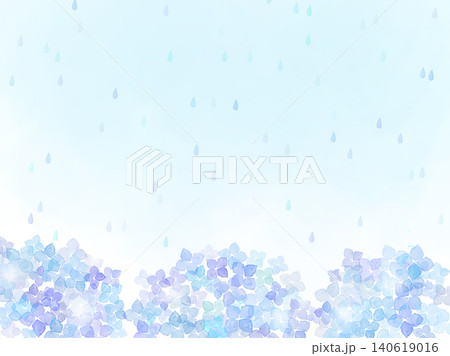 水色の紫陽花と雨のしずくが美しいコピースペース付き梅雨のフレーム枠 水色の紫陽花と雨のしずくが美しいコピースペース付き梅雨のフレーム枠 140619016
