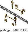 遮断機と線路のアイソメトリックイラスト。鉄道・交通インフラ素材。 140619431