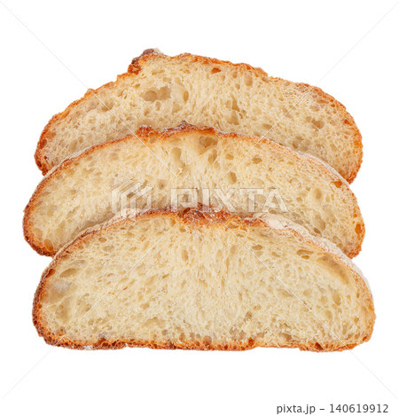 Slices of artisan sourdough bread isolated on gray background, homemade bakery food clipping 140619912