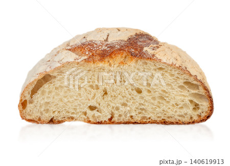 Bread sourdough loaf isolated on gray background, bakery food crust texture closeup 140619913