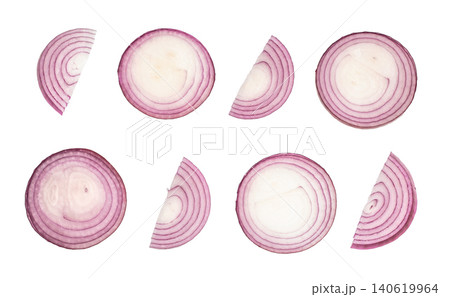 Red onion slices isolated on white background set Red onion slices isolated on white background set 140619964