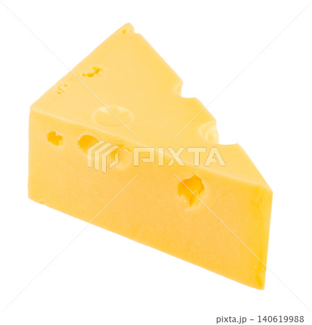 Swiss cheese wedge isolated on white background with copy space 140619988