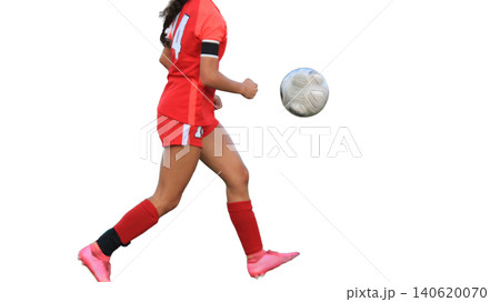 Female Soccer Player Running on Field Chasing Soccer Ball During a Soccer Match Female Soccer Player Running on Field Chasing Soccer Ball During a Soccer Match 140620070
