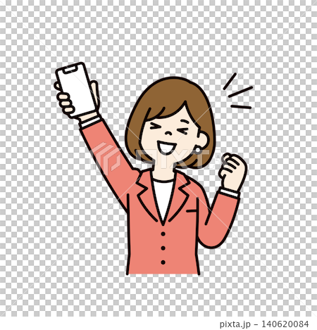 片手にスマホを持って、よっしゃーと叫ぶビジネスビジネスウーマンの上半身ベクターイラスト素材 片手にスマホを持って、よっしゃーと叫ぶビジネスビジネスウーマンの上半身ベクターイラスト素材 140620084