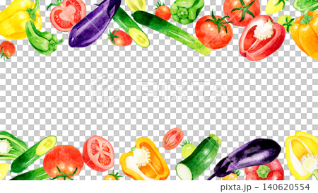 色彩繽紛的夏季蔬菜邊框 - 手繪水彩插畫背景素材 140620554