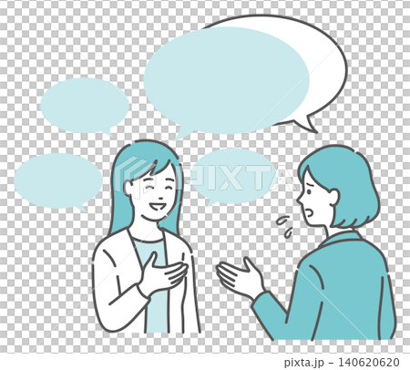ADHDの特徴、空気が読めず自分の話ばかりする女性のイラスト ADHDの特徴、空気が読めず自分の話ばかりする女性のイラスト 140620620