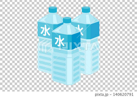An illustration of three 2L plastic bottles of water. An illustration of three 2L plastic bottles of water. 140620791