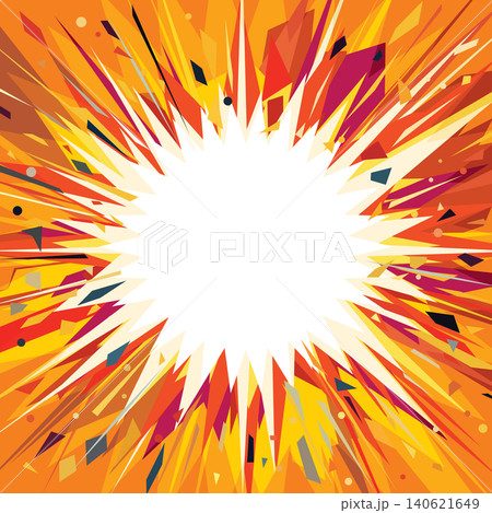 Blank circle with sharp thorns frame exploded and burst into flames with orange square background 140621649