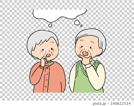 An illustration of a senior couple thinking together (Problem-solving series ②) An illustration of a senior couple thinking together (Problem-solving series ②) 140622514