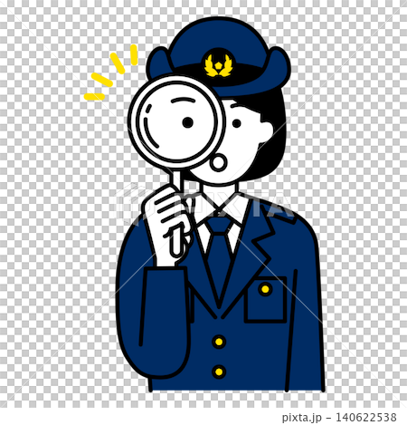 女警官正在用放大鏡查看 女警官正在用放大鏡查看 140622538