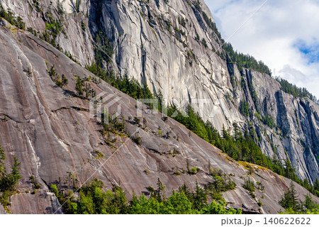 The Stawamus Chief Granite Cliff with Distant Climbers and Pines The Stawamus Chief Granite Cliff with Distant Climbers and Pines 140622622