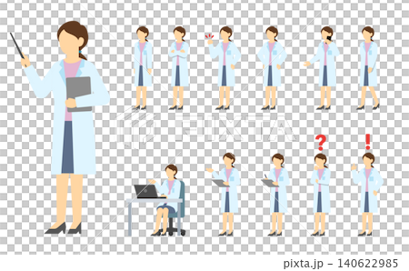 フラットイラスト:白衣を着た女性セット フラットイラスト:白衣を着た女性セット 140622985