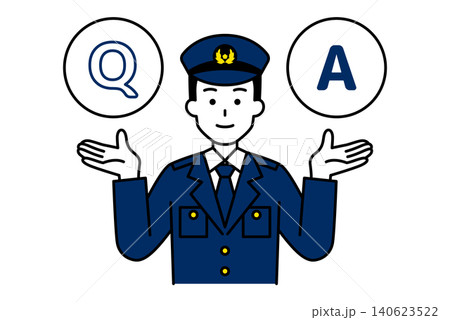 よくある質問に回答する男性警察官 よくある質問に回答する男性警察官 140623522