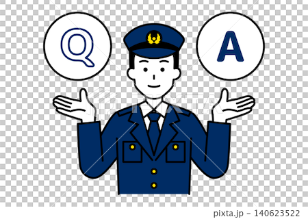 よくある質問に回答する男性警察官 よくある質問に回答する男性警察官 140623522
