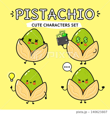 Pistachio nut cartoon characters expressing emotions set Pistachio nut cartoon characters expressing emotions set 140623807