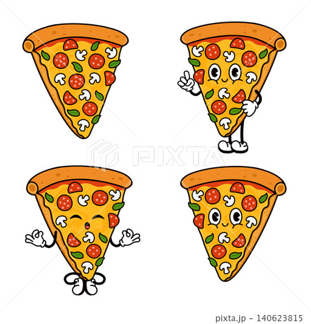 Pizza slice cartoon character expressing emotions Pizza slice cartoon character expressing emotions 140623815