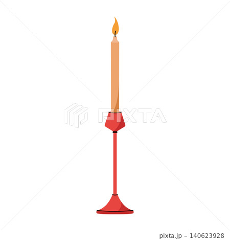 Elegant thin taper candle in a red candlestick holder isolated vector illustration Elegant thin taper candle in a red candlestick holder isolated vector illustration 140623928