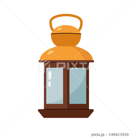 Decorative vintage lantern with golden top and glass panes isolated vector illustration Decorative vintage lantern with golden top and glass panes isolated vector illustration 140623930