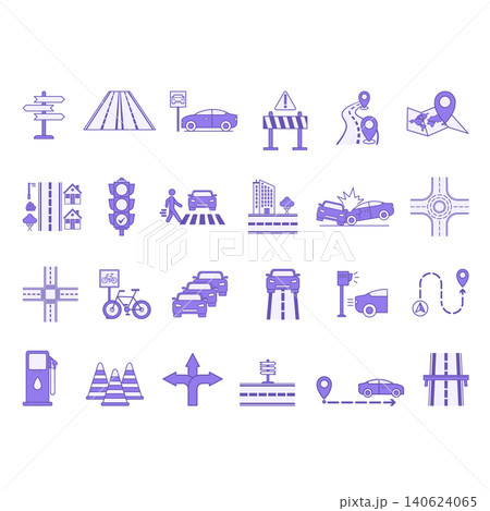 Color Road Icon Set. Vector Icons City, Sign, Street, Parking, Route, Traffic Light, Pedestrian Crossing, Car Accident, Barrier, Crossroad and More Color Road Icon Set. Vector Icons City, Sign, Street, Parking, Route, Traffic Light, Pedestrian Crossing, Car Accident, Barrier, Crossroad and More 140624065