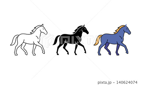 Horse walking icon set outline silhouette and color vector isolated on white background Horse walking icon set outline silhouette and color vector isolated on white background 140624074