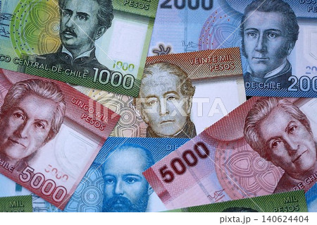 Big amount of chilean pesos moeny bills banknotes. Huge quantity of paper money Big amount of chilean pesos moeny bills banknotes. Huge quantity of paper money 140624404