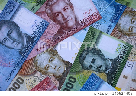 Big amount of chilean pesos moeny bills banknotes. Huge quantity of paper money Big amount of chilean pesos moeny bills banknotes. Huge quantity of paper money 140624405